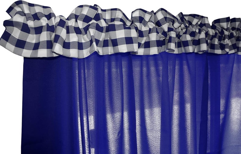 Zen Creative Designs Gingham Checkered Poplin Sleeve Topper Window Valance Top Bottom Ruffle Home Décor Bedroom Nursery Kitchen Window (144" Wide x 9" Tall, Navy) - Image 2